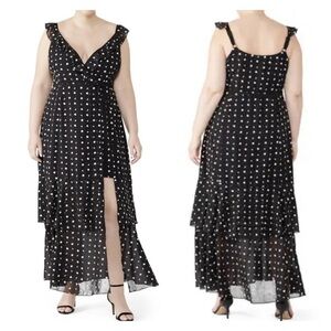 Hutch Georgia Black Embroidered Floral Dot Wrap Maxi Dress Size 0X